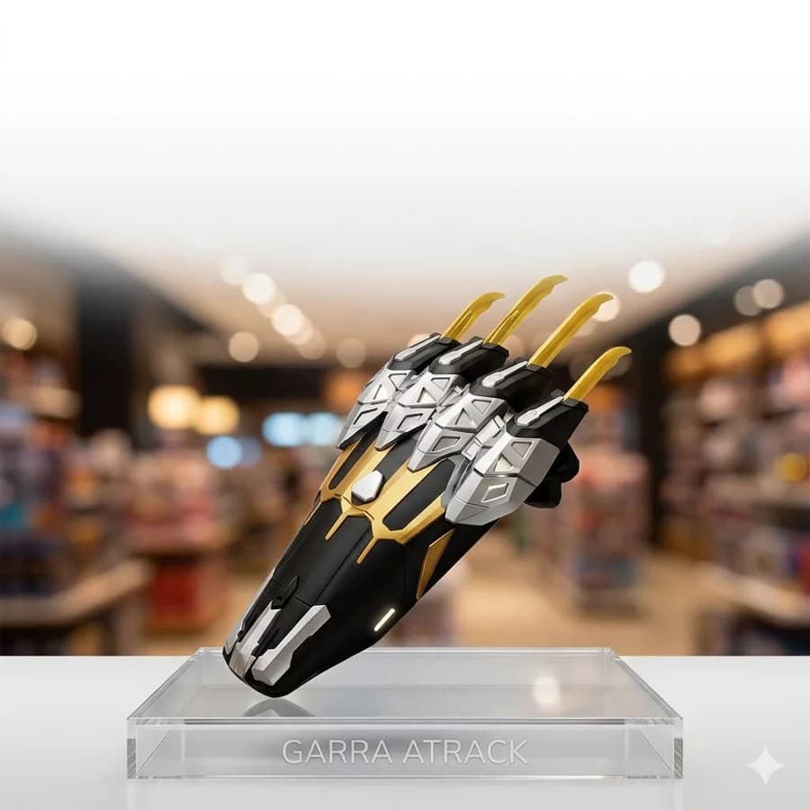 Luva Garra Retrátil Infantil 33cm com Luz LED e Som – Brinquedo Super-Herói Pantera Negra Wolverine