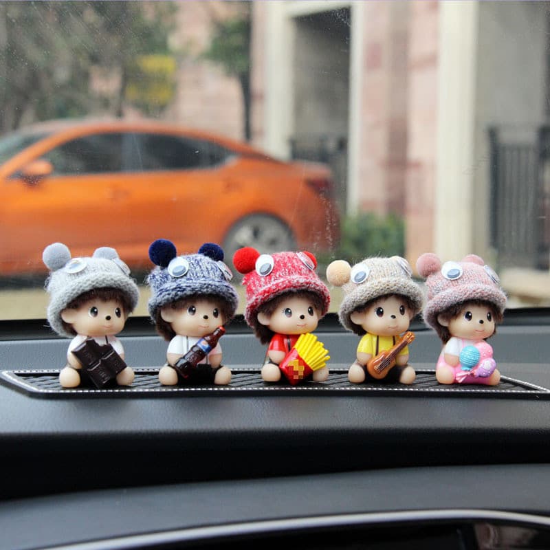 Itens de decoração para o interior do carro, decorações para painel de carro Monchhichi, acessórios de carro em estilo c