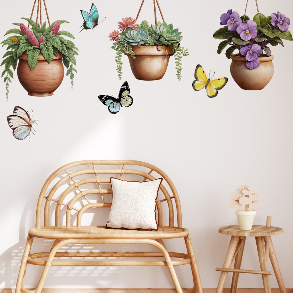 Adesivos de parede flores românticas vasos de borboleta adesivos de parede sala de estar quarto casa fundo adesivos deco