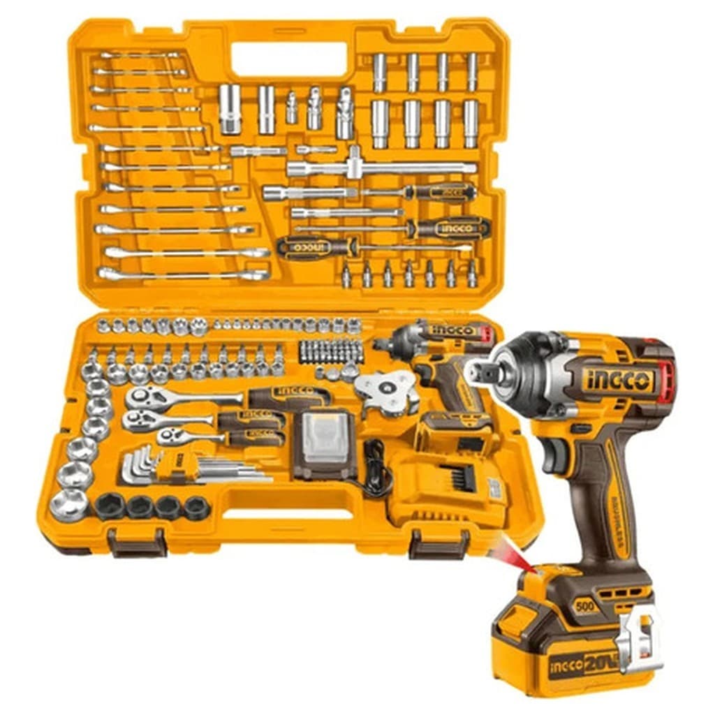 Kit 172 Peças Chave Impacto Ingco HKTHP41723-9 550Nm Laranja 20V Parafusadeira De Impacto Brushless Com 2 Baterias 4Ah
