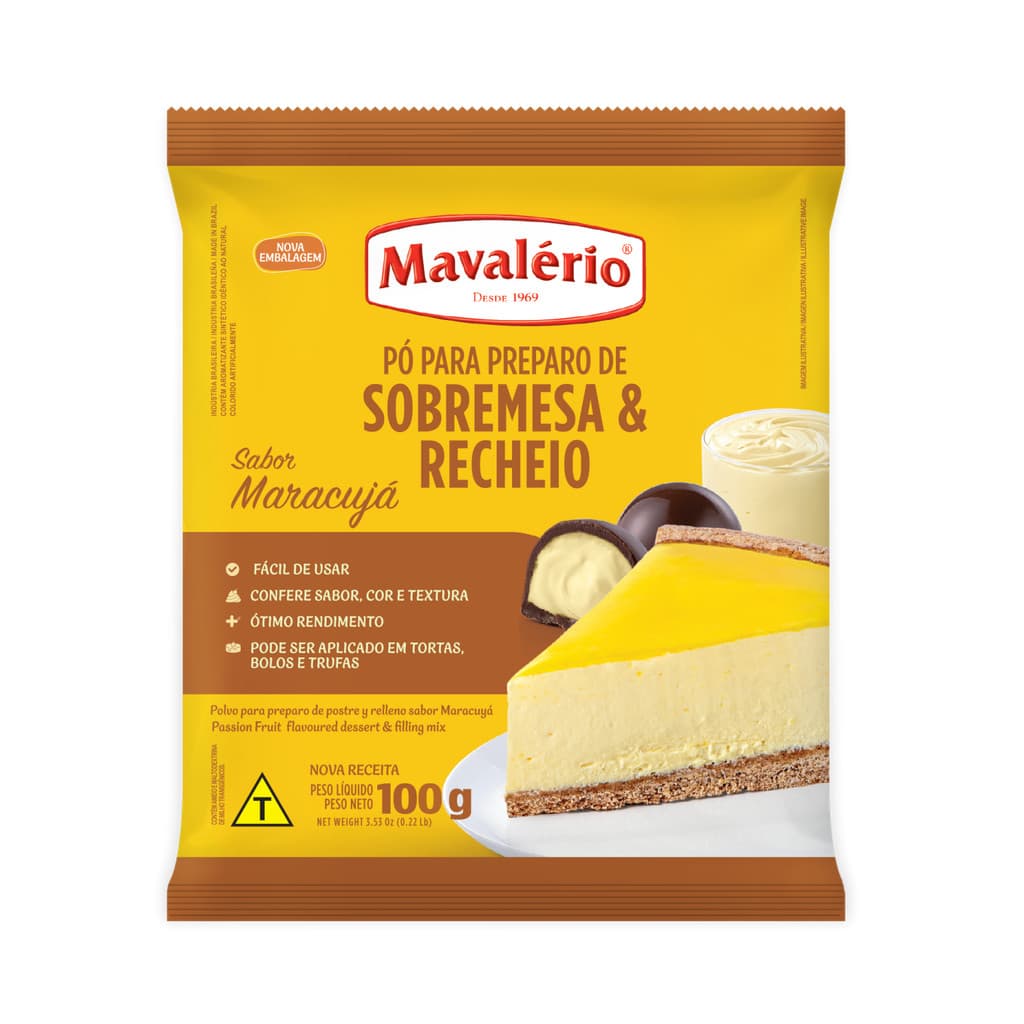 PÓ PARA PREPARO DE SOBREMESA SABOR MARACUJÁ MAVALÉRIO - 100g