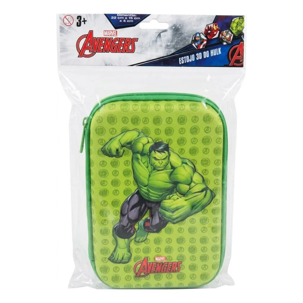 Estojo 3D Hulk Marvel Avengers Verde Grande Escolar para Lápis, Canetas, Marcadores e Materiais