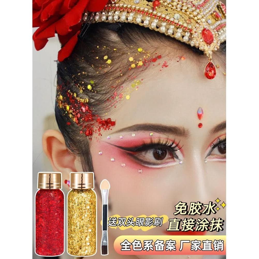 Genuíno palco maquiagem lantejoulas Gel rosto adesivos decoração grande Glitter cabelo cola-livre desempenho palco maqui