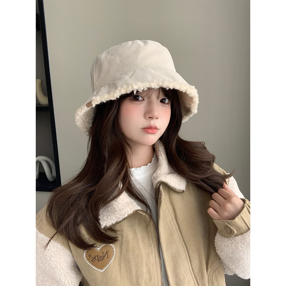 Chapéu balde de pelúcia feminino outono inverno 2026 novo estilo engrossado à prova de frio quente balde chapéu grande c
