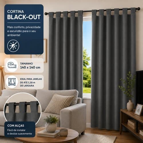 Cortina Black- Out com Alças 140x140 - Cinza