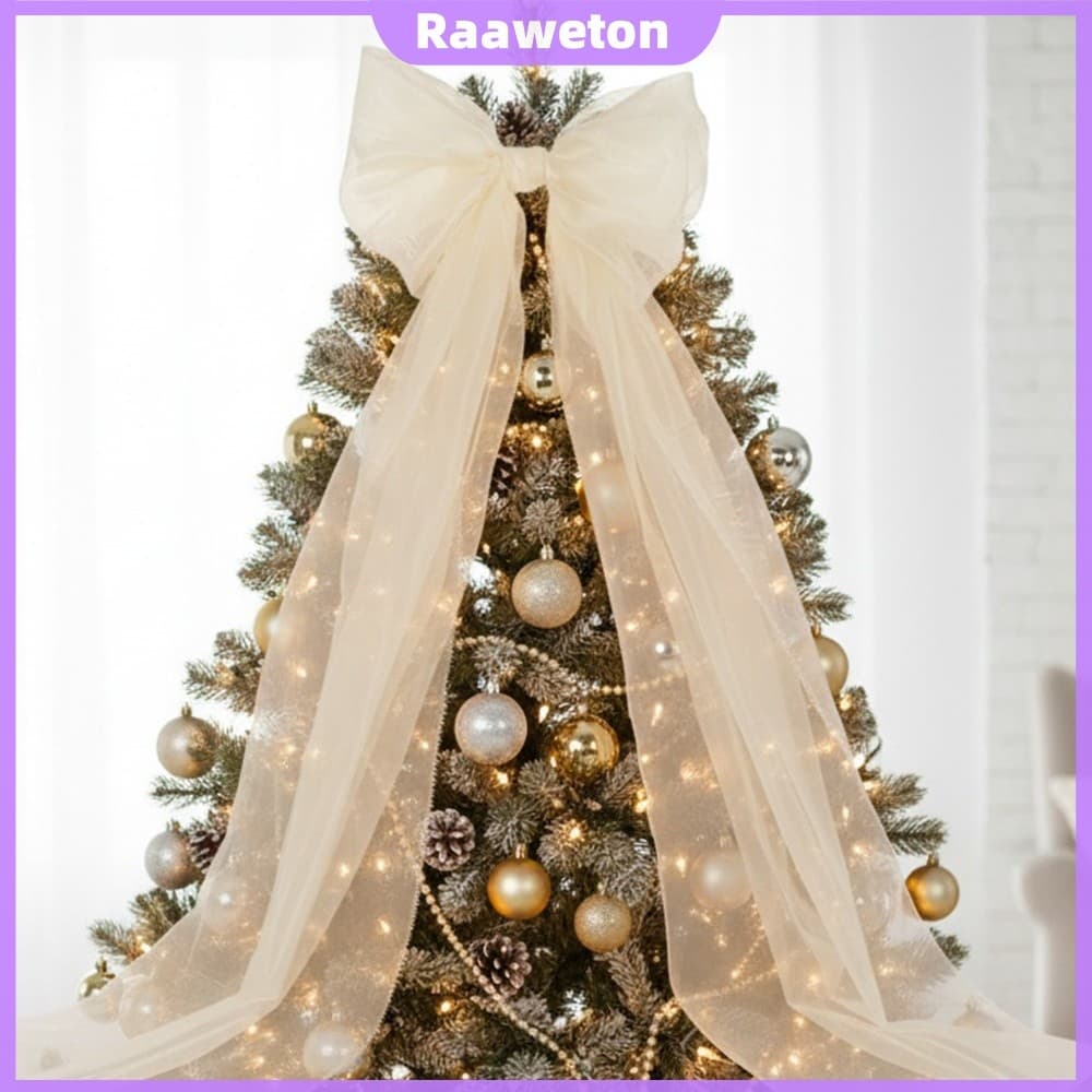 Grande Laço De Enfeite De Árvore De Natal Para Decoração De Casa Festiva Com Acabamento Colorido Elegante [Raaaweton.br]