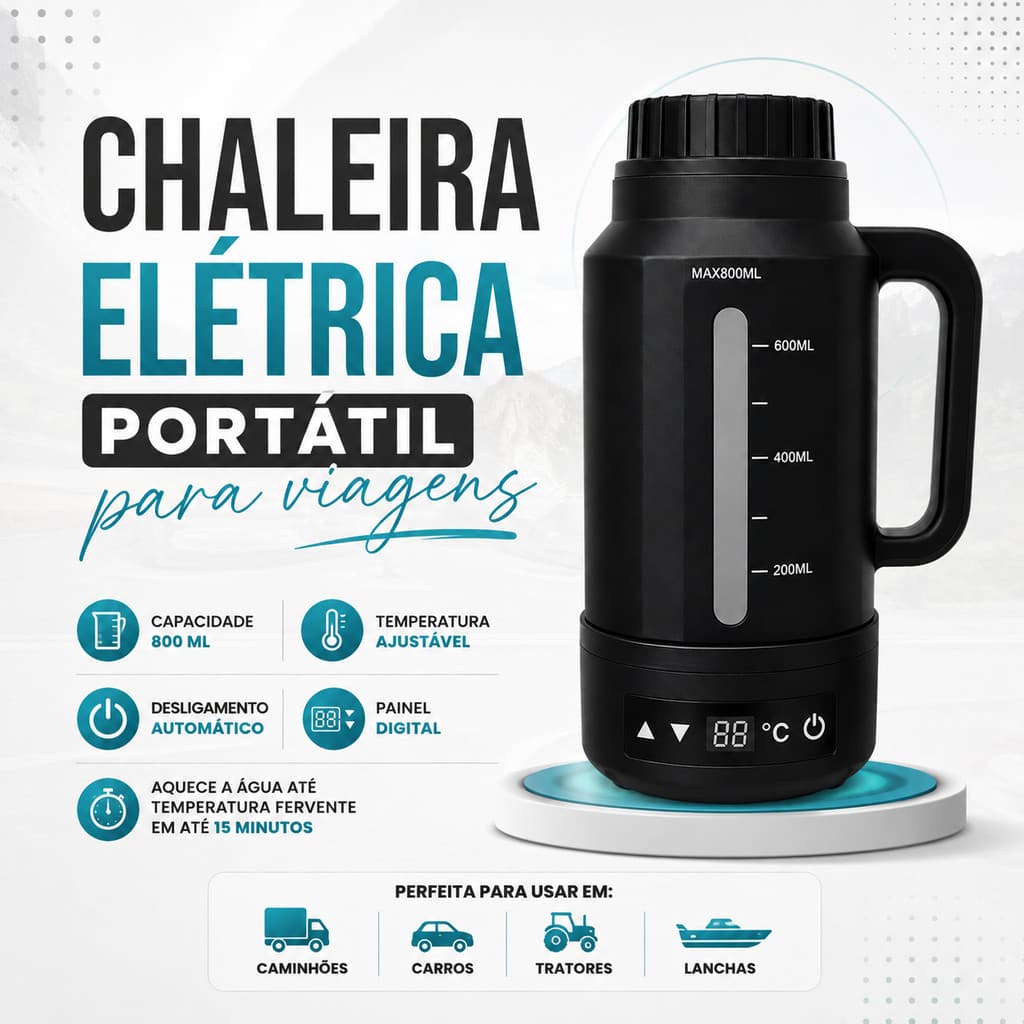 Chaleira Elétrica Portátil Para Carro Caminhão Barco Trator