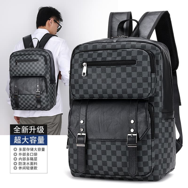 Mochila masculina de negócios de grande capacidade na moda xadrez moda estudante mochila Casual All-Match mochila de omb