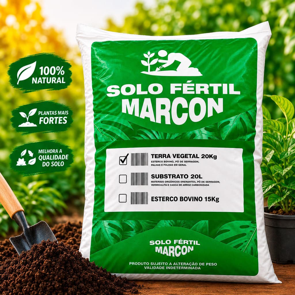 20kg Terra Vegetal Orgânica Adubada Para Plantas, Vasos, Hortas, Jardins e Canteiros