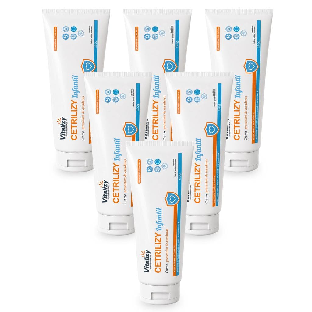 Kit 6x120g Creme Pomada Preventiva de Assaduras para Bebê e Infantil Hidratação 48Horas Pele Delicada Vitalizy