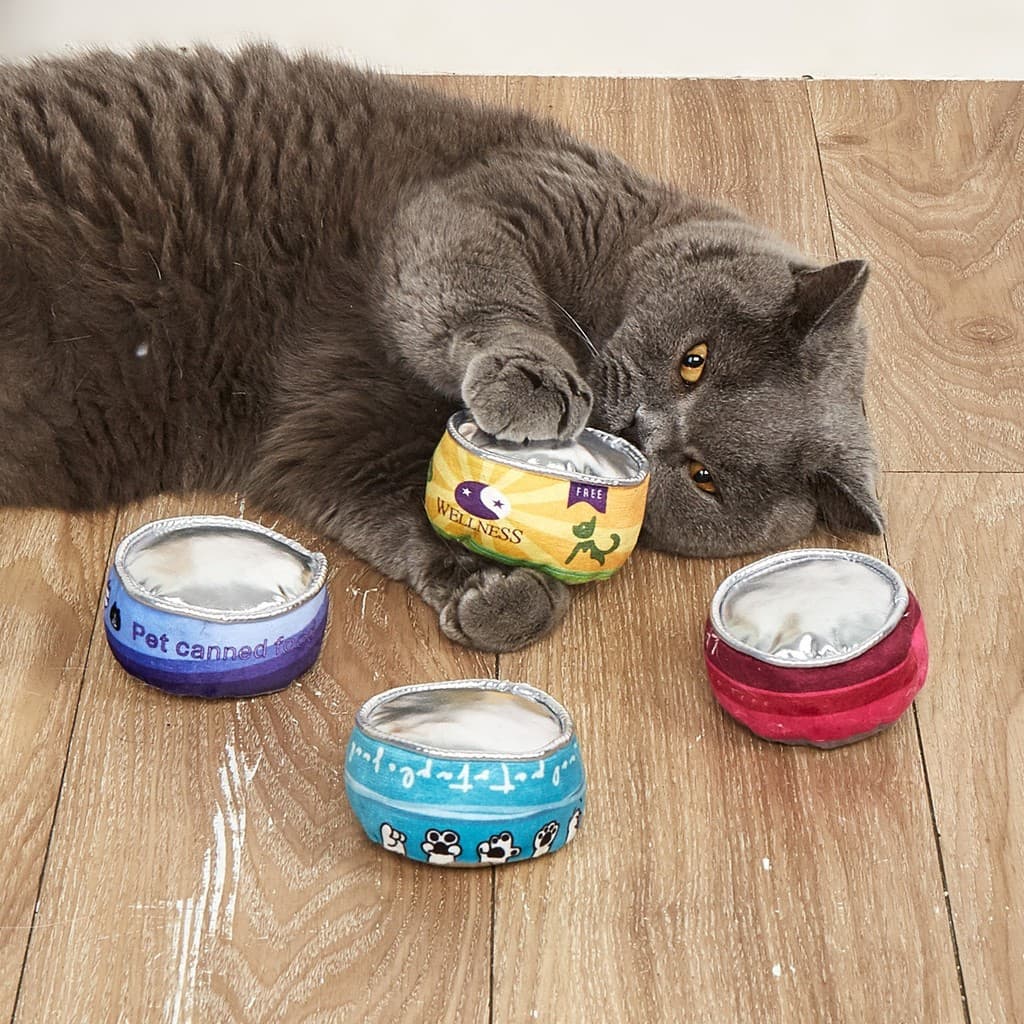 Novo enlatado comida de gato Catnip brinquedo soando som papel gato brinquedo resistente a riscos brinquedo para animais