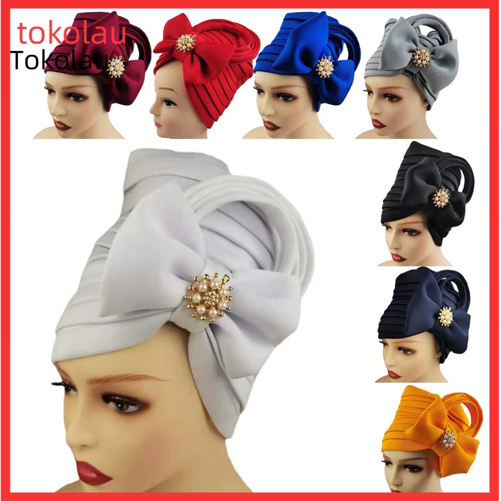 Turbante Boné Arco Ajustável Feminino Superfície De Cetim Respirável Africano Headwrap Para Uso Diário