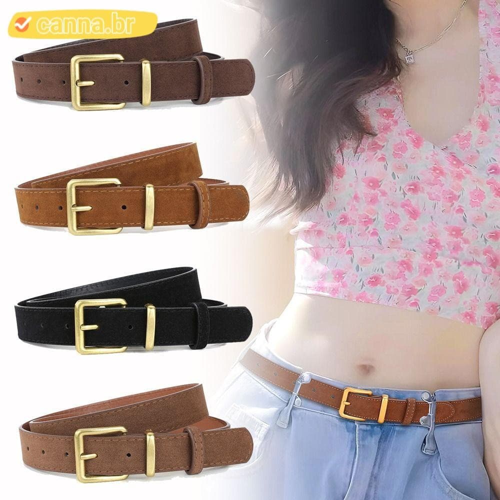 Cinto De Cintura Empresarial CANNA , Couro De Camurça Com Fivela De Pino Retrô , Casual De Design Luxuoso Para Mulheres