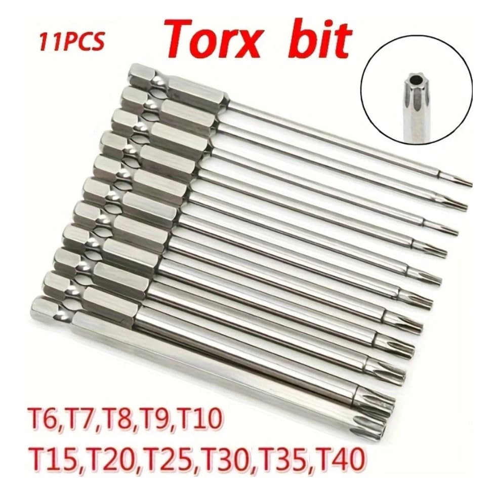 Kit 11 Chaves Bits Torx 100mm - Compatíveis com Parafusadeiras, Chaves Manuais e Elétricas