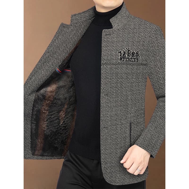 Outono inverno jaqueta masculina 2025 novo estilo pai gola alta terno acolchoado jaqueta de lã grossa forro de lã mascul