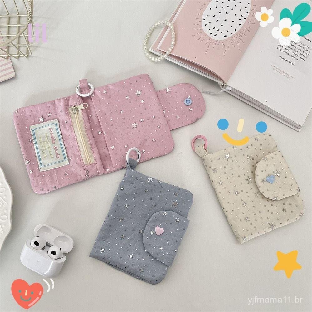 Bolsa de moedas LIL, bolsa pequena com laço de tecido, porta-cartões multifuncional feminino, com padrão de estrelas e f
