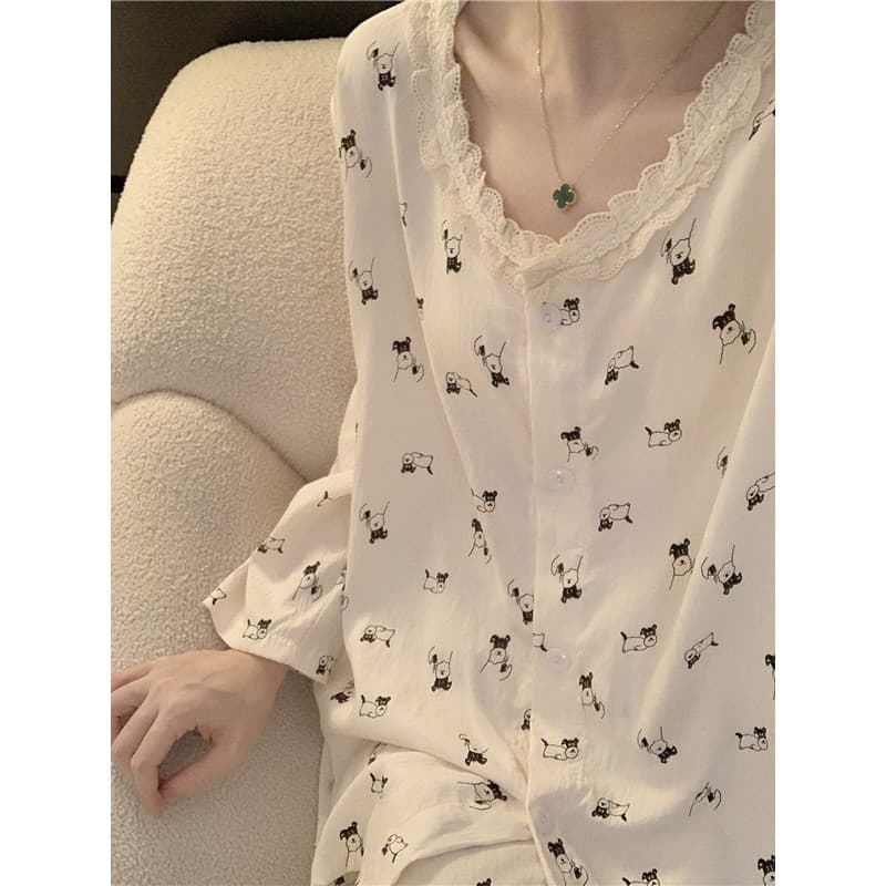 Fresco doce pijamas feminino outono estilo fino manga comprida nuvem algodão menina gorda Plus Size 100kg primavera outo