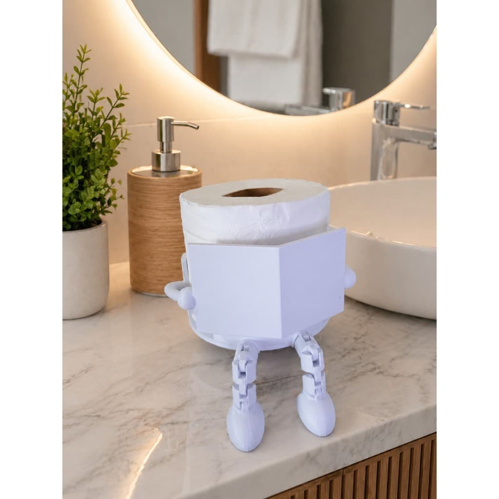 Suporte para papel higienico moderno leitor com perninhas articuladas decorativo banheiro