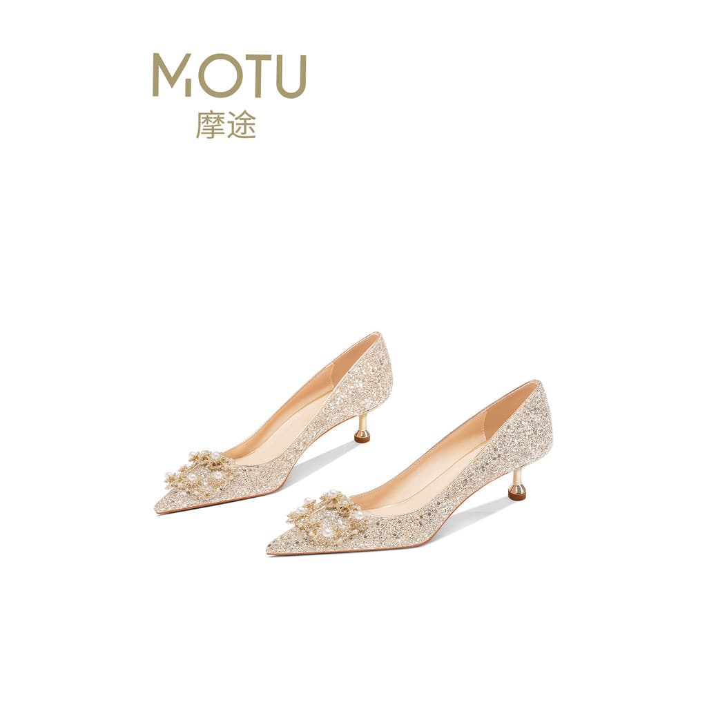 Sapatos de noivado de salto baixo fivela quadrada sapatos de casamento estroboscópicos femininos 2026 novo estilo nicho