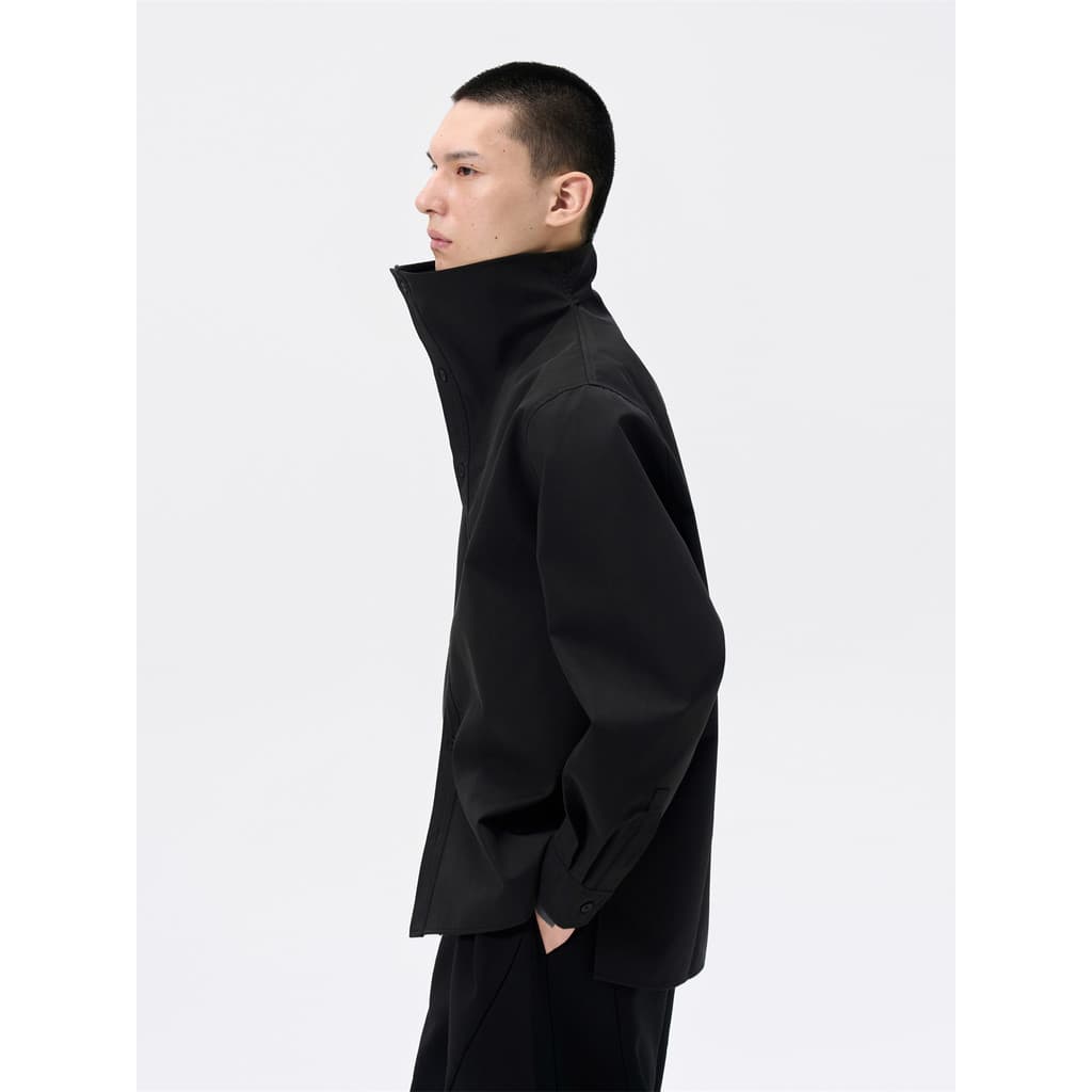 FRKM SCD 26 AW Camisa de contorno com gola grande Dark Pioneer Simples Solta Jaqueta de manga comprida preta