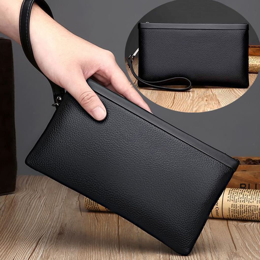 2026 novo estilo simples luz luxo textura de couro genuíno padrão lichia embreagem masculina High-End Commuter Casual em