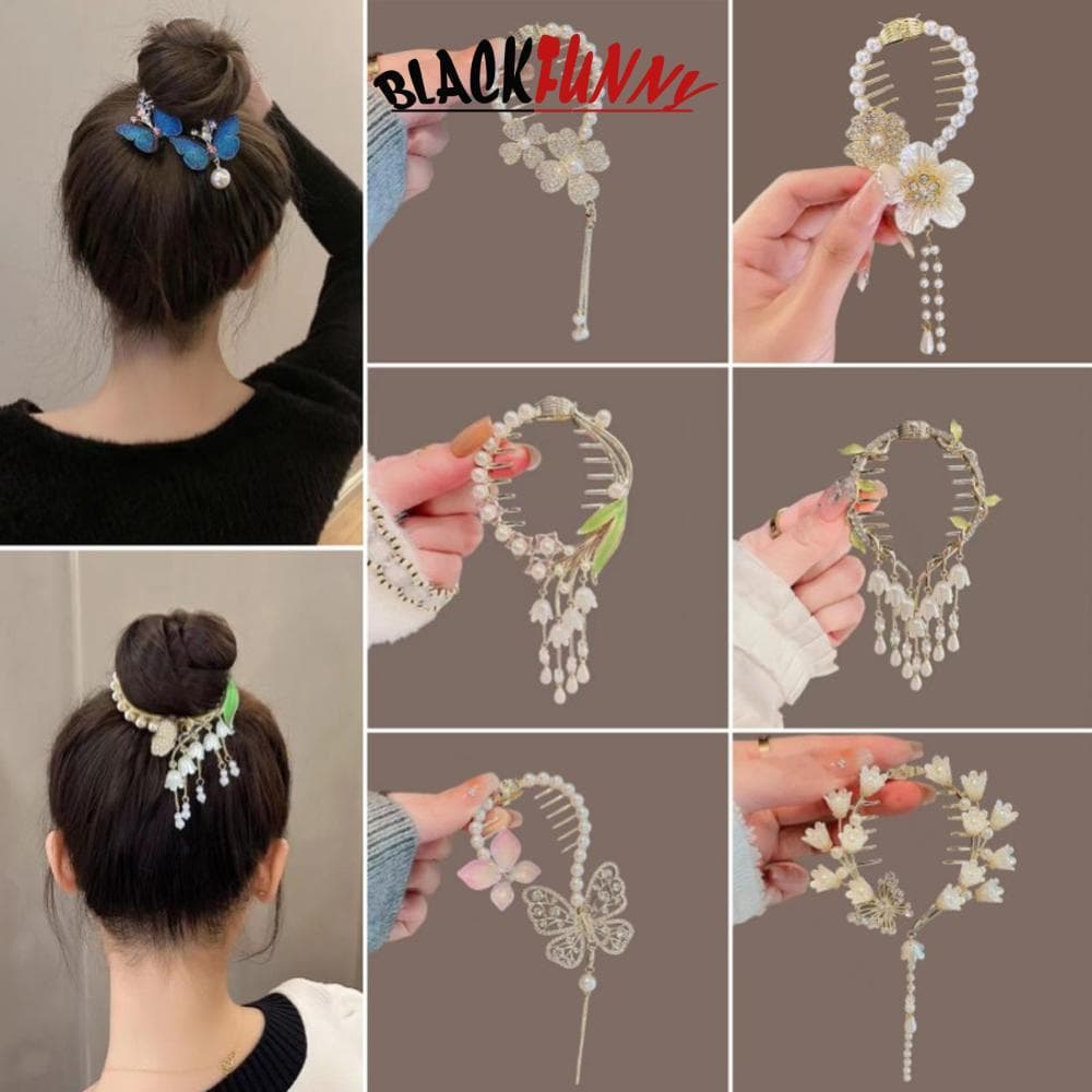BLACKFUNNY Elegante Borla Garra De Cabelo Strass Pérola Flor Borlas Grampo Feminino Menina Rabo De Cavalo Titular Grampo