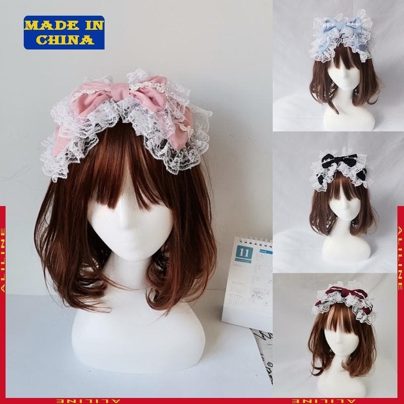 ALI Adorável Doce Hairband Anime Empregada Cosplay Bandana Lolita Laço Bowknot Headwear