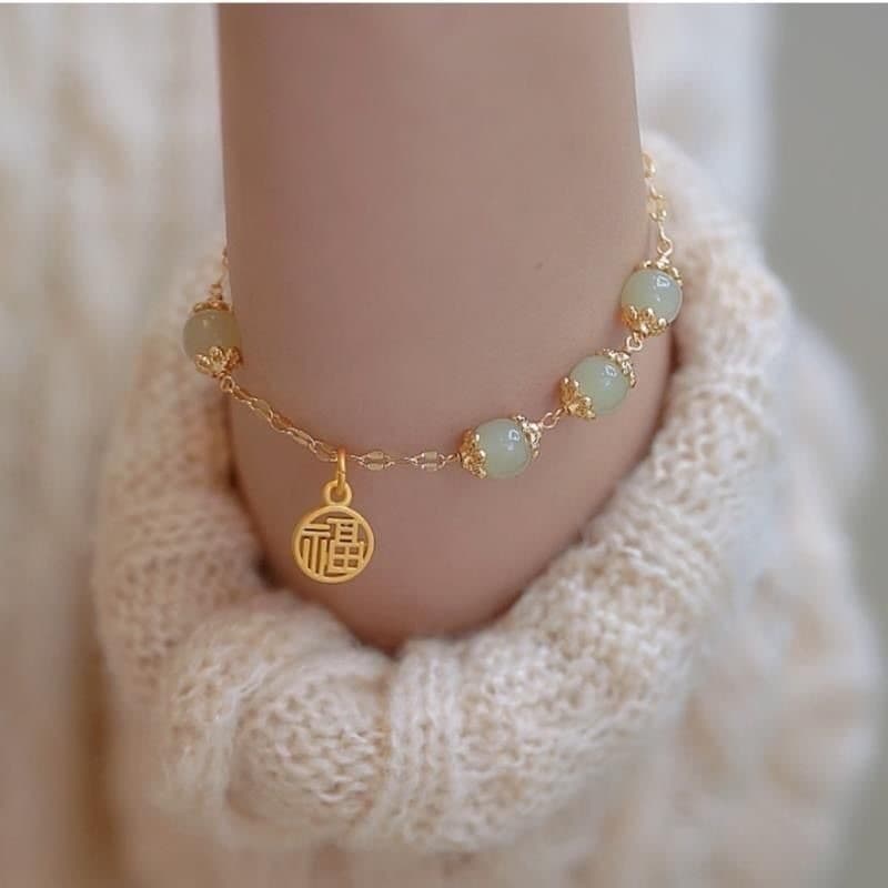 Feminino Fu marca pingente pulseira dourada fina corrente safira estilo chinês pulseira luz luxo nicho pulseira