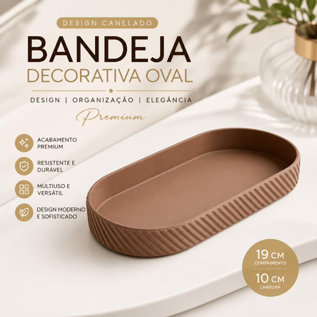 Bandeja Decorativa Oval Canelada Premium 19x10cm Porta Joias Organizadora Multiuso