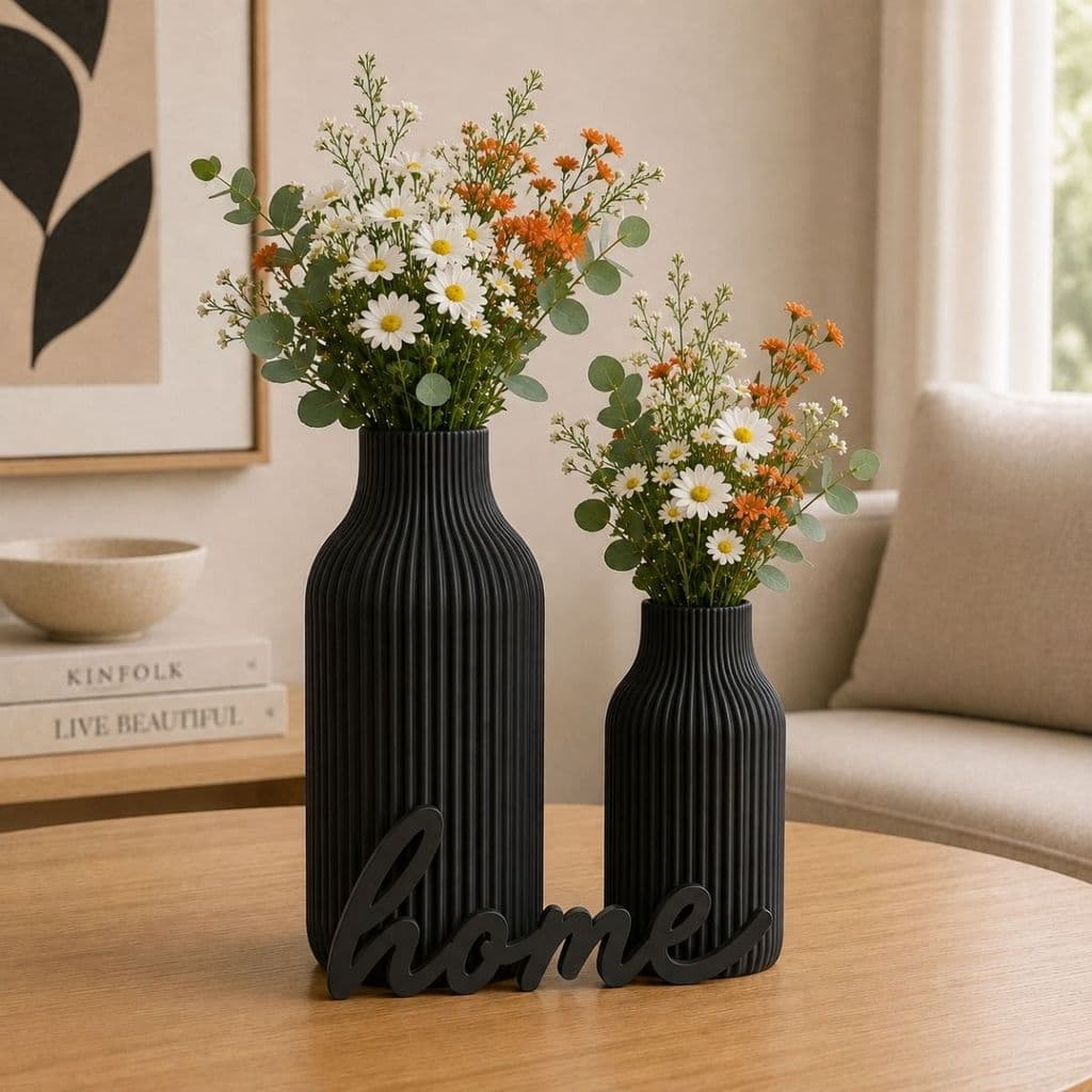 Conjunto 2 Vasos Decorativos com Palavra HOME Enfeite Moderno para Sala Quarto Aparador