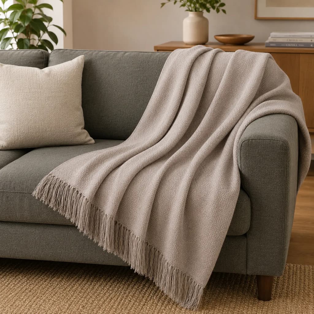 Manta Decorativa Sofá 100% Algodão 120x200 Bege Fendi Grande