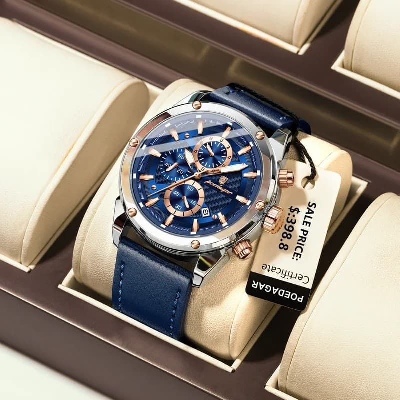 POEDAGAR Moda Luxo Couro Relógio De Quartzo Para Homens À Prova D'água Cronógrafo Luminoso Pulso Masculino