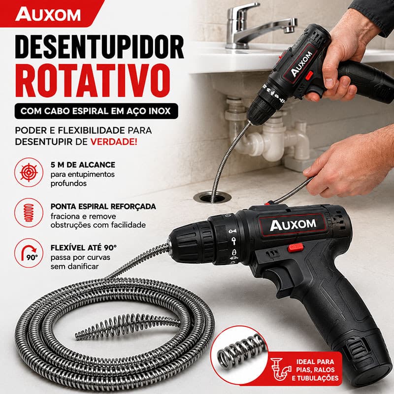 Kit Desentupidor Rotativo Profissional 5m  Mola Em Aço Resistente Ideal Para Ralos Pias E Entupimentos Diversos