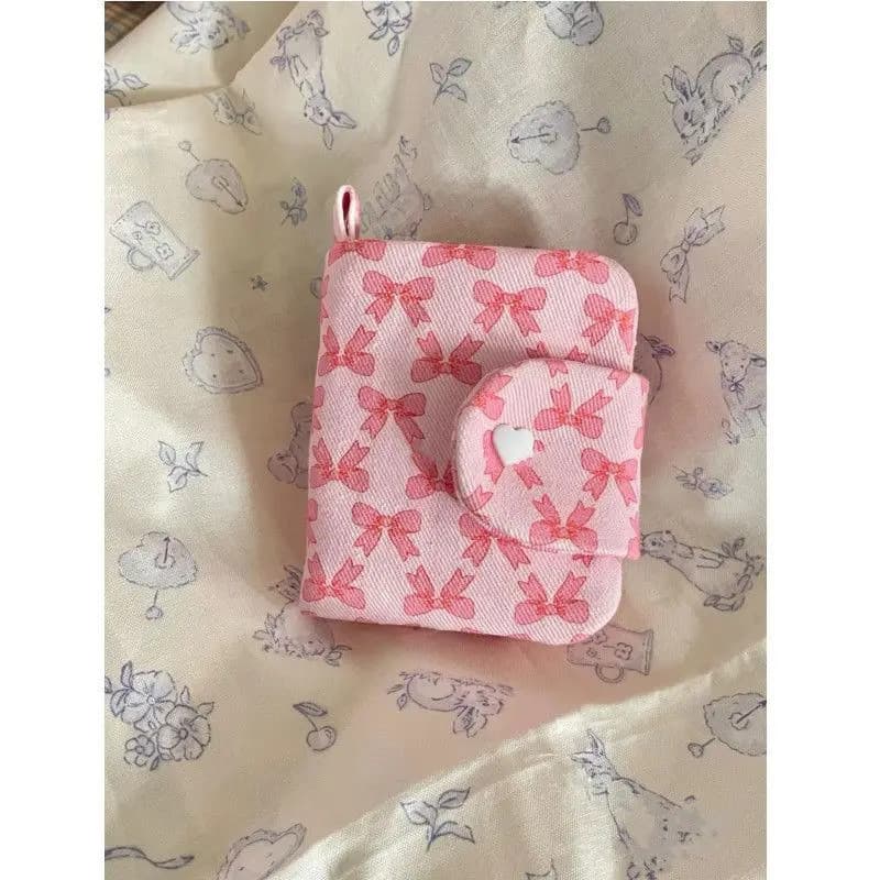 Nova Carteira com Laço para Cartões de Identificação e Bancários, Bolsa de Armazenamento Rosa Fofa para Mulheres, Porta-