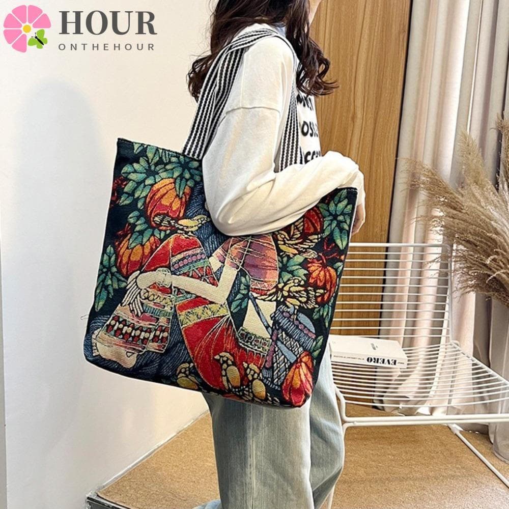 Bolsa De Ombro Com Pinturas HOUR , Bolsas Retrô De Lona Em Formato Quadrado Coloridas