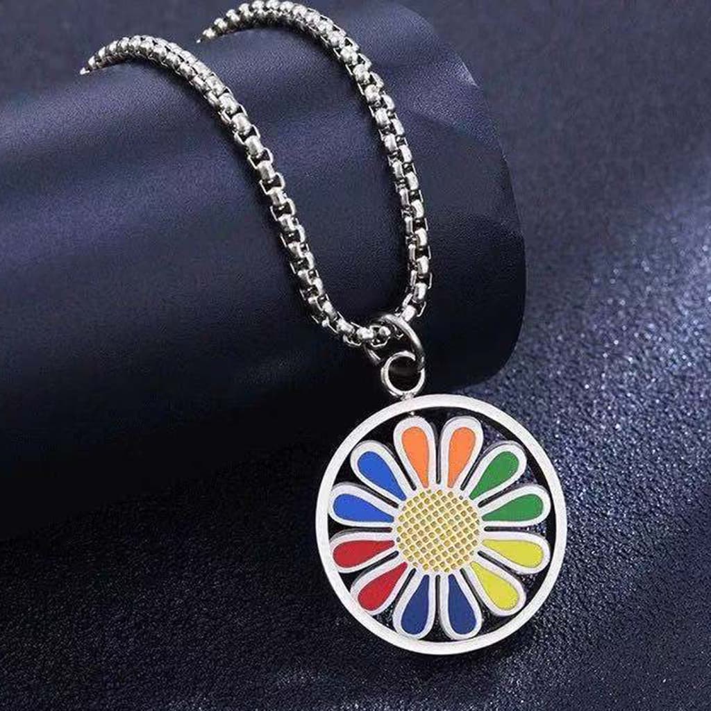 Colar Colorido Giratório Com Pingente De Margarida , Corrente Longa De Suéter Hip Hop Para Homens E Mulheres Joias De Te