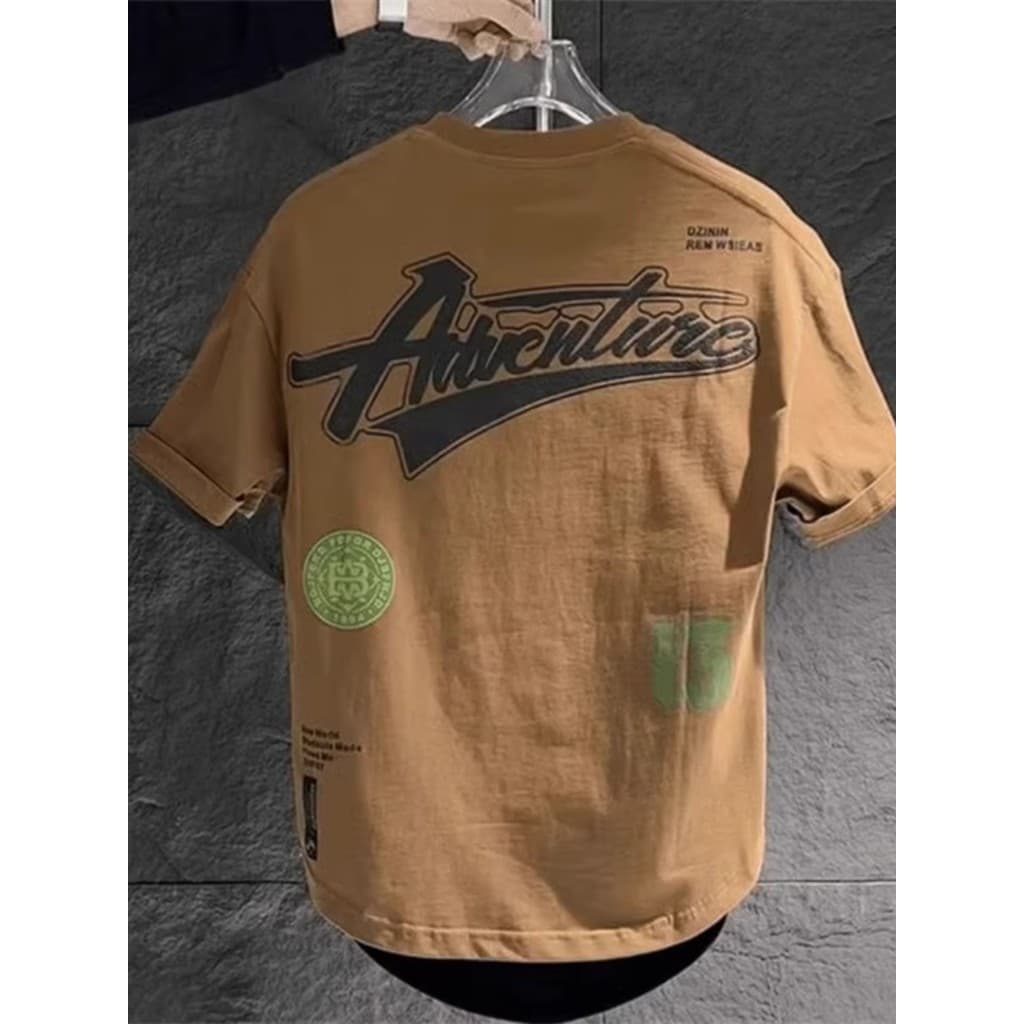 Verão puro algodão de manga curta masculino na moda solto All-Match arco Casual meia manga carta impressa cauda de andor