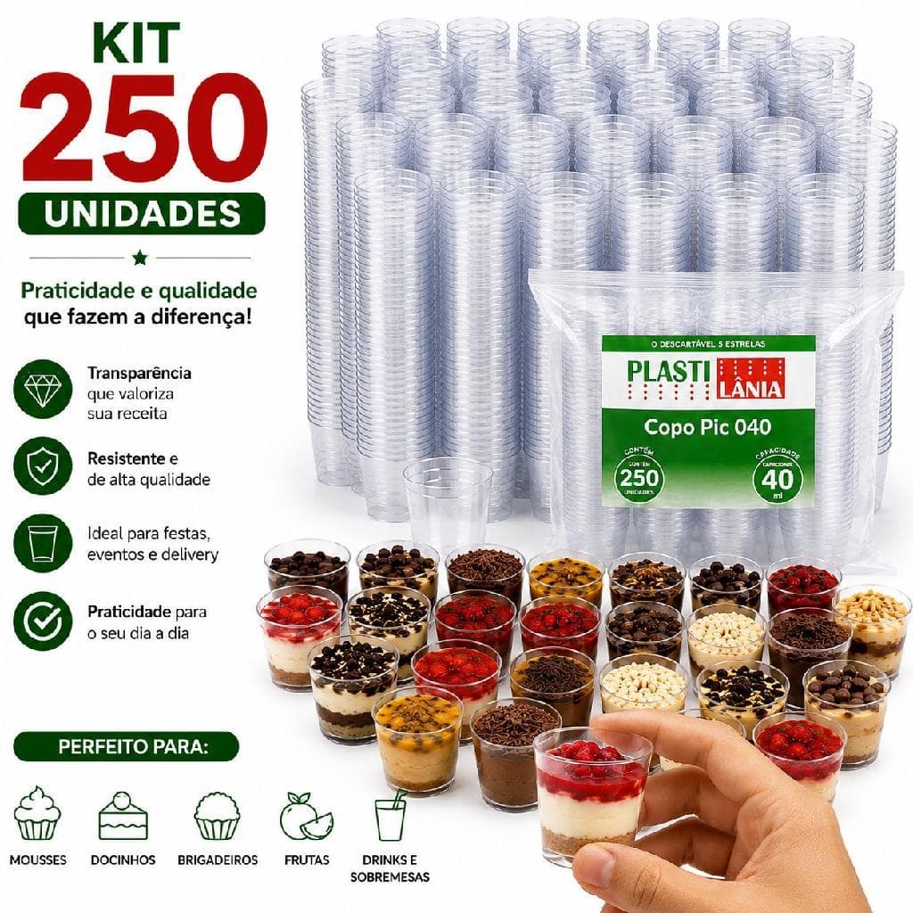 250un Copinho Acrílico Pic Festa 40ml Transp Envio24h C/nf