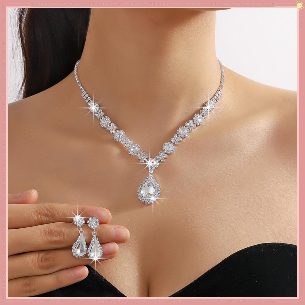 Colar De Gota De Cristal , Conjunto De Joias De Noiva Com Brincos Vintage , Pingente Elegante Em D'água