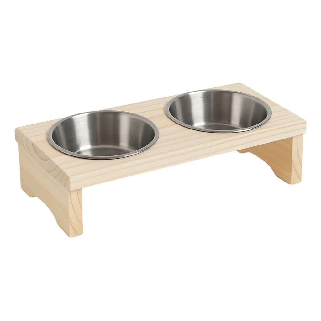 Dema Madeiras Recipiente Comedouro Para Ração E Agua Pets 2 Potinhos Cor Madeira Pinus