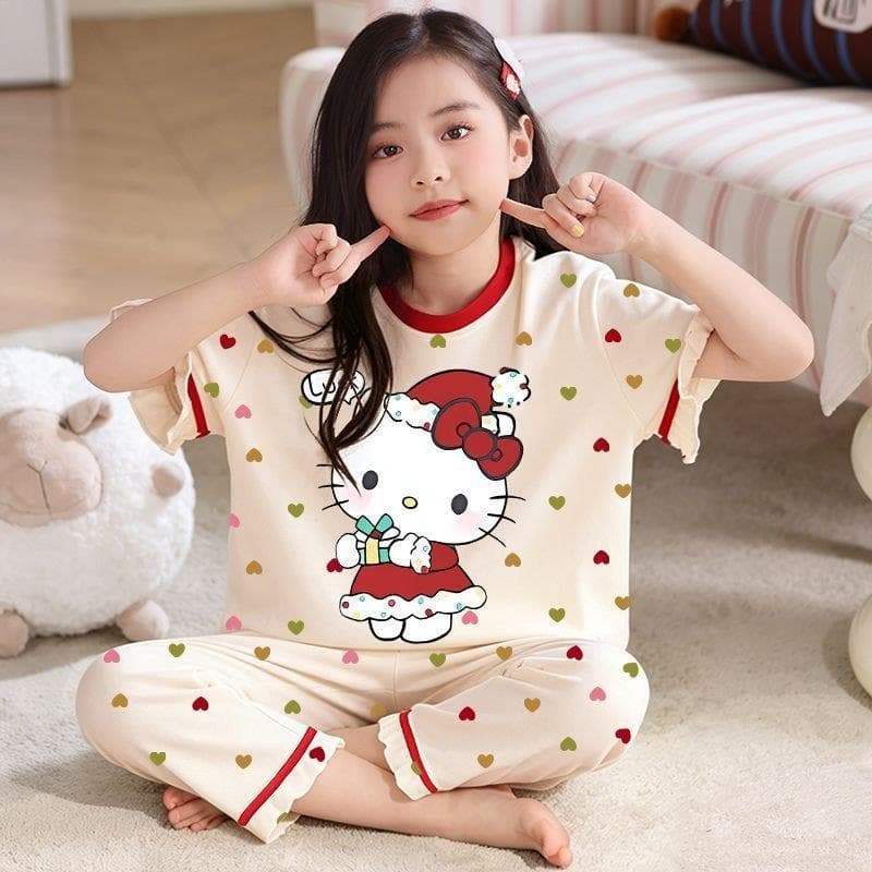 Meninas pijamas de algodão puro calças de manga curta estilo fino temporada bonito meninas 2026KT casa de gato