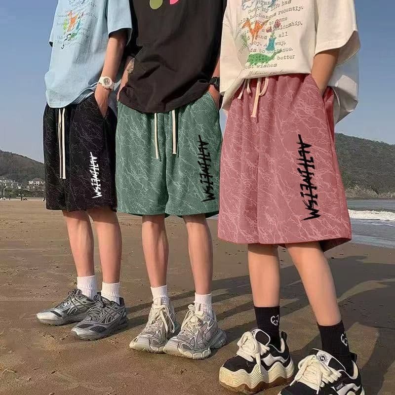Shorts de seda gelo masculino verão Street Wear americano Ins Tie-Dye shorts masculino solto All-Match esportes cinco @