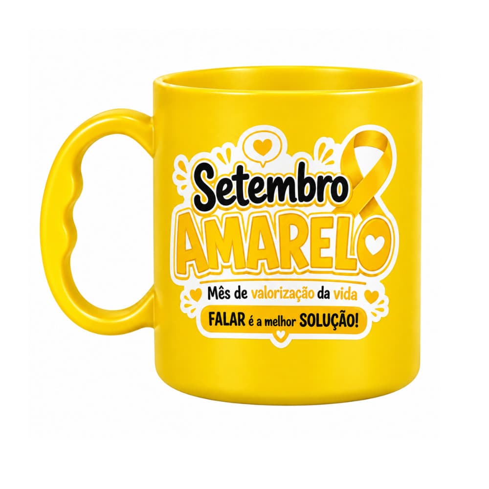 Kit 5 à 30 Caneca Setembro Amarelo 430ml Adesivada Vinil à Prova D’Água Lembrancinha evento campanha