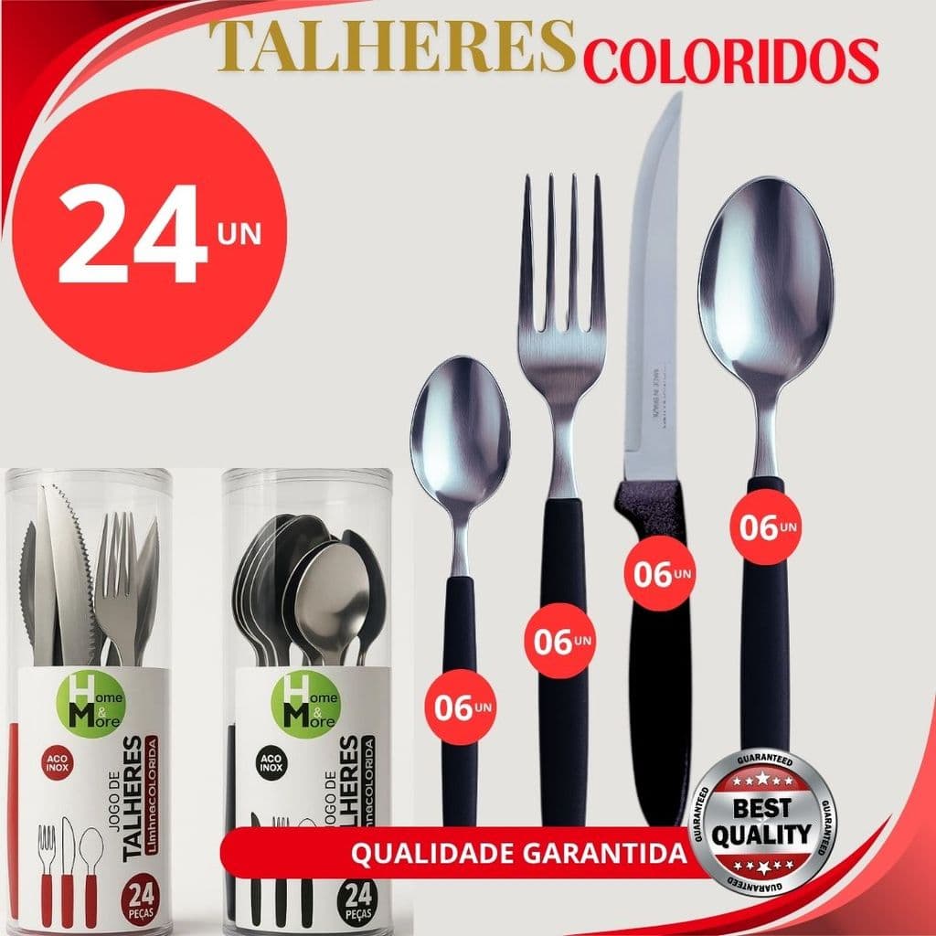 Faqueiro Jogo De Talheres Inox 24 Peças Talher Conjunto Cozinha Acompanha Pote