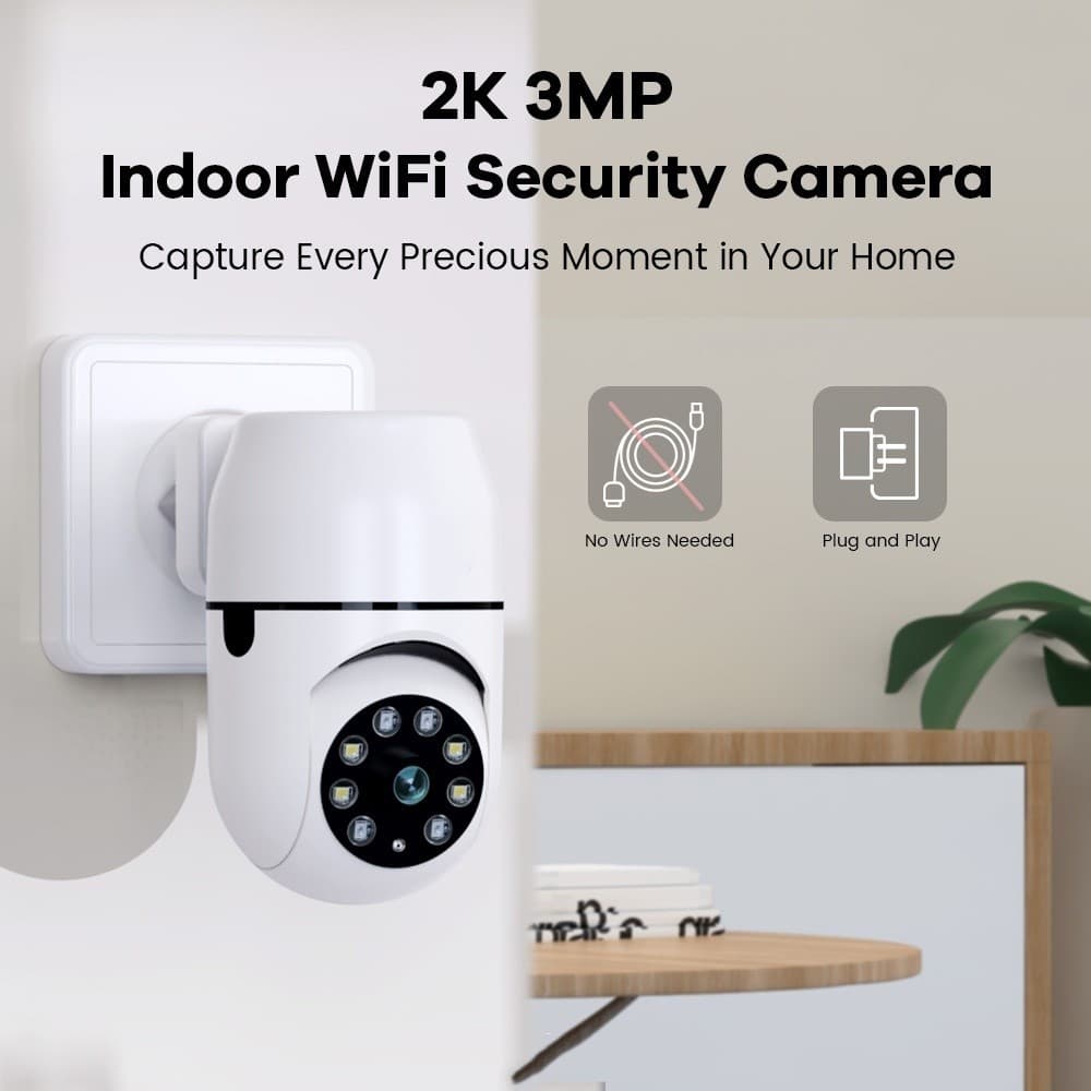 Kit de câmera Plugue de luz HD 720p Wifi panorâmico infravermelho visão noturna branca