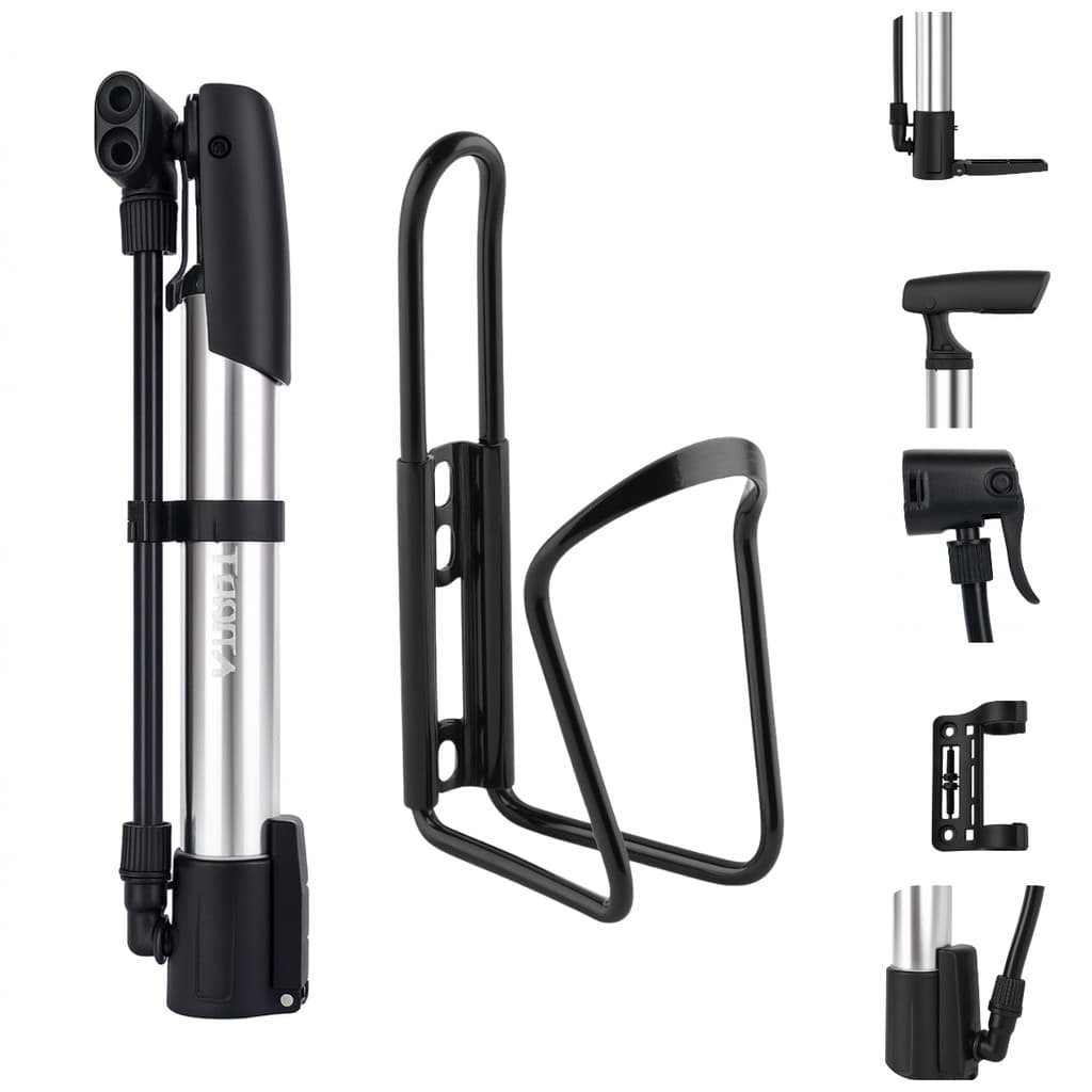 Bomba de Ar Manual Portátil + Suporte Porta Garrafa de Água Caramanhola Kit Bike Completo