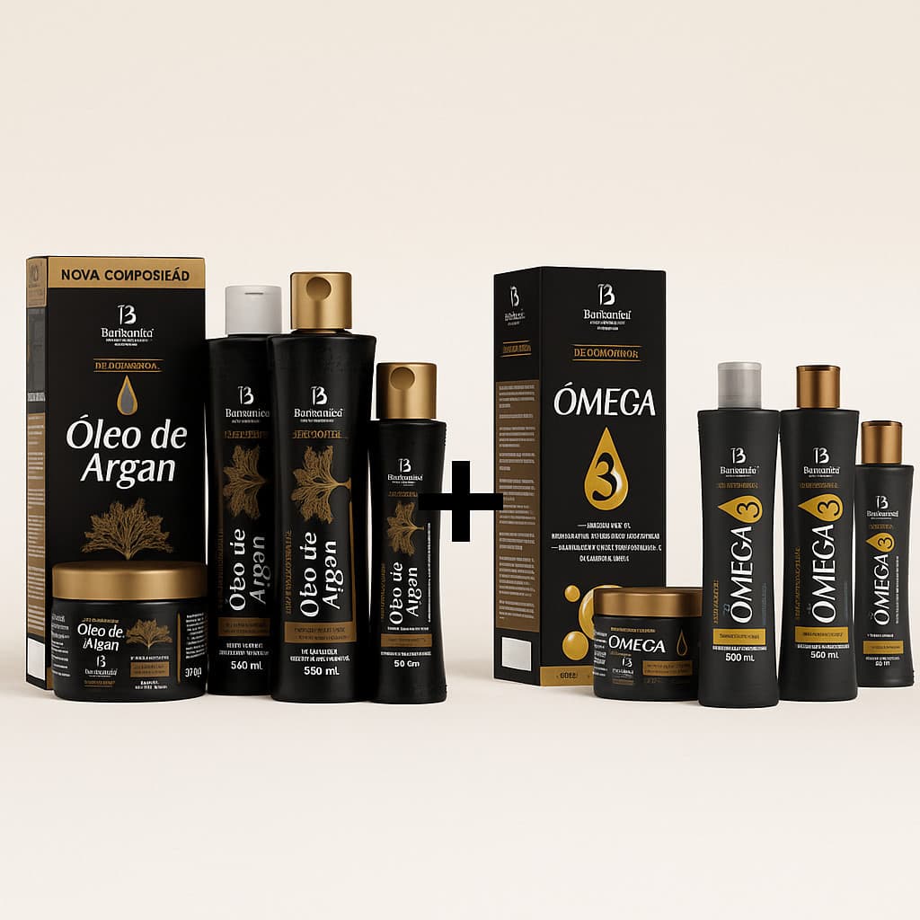 Kit Capilar 4 itens Ômega 3 + Kit Capilar 4 Itens Óleo de Argan Nutrição Hidratação