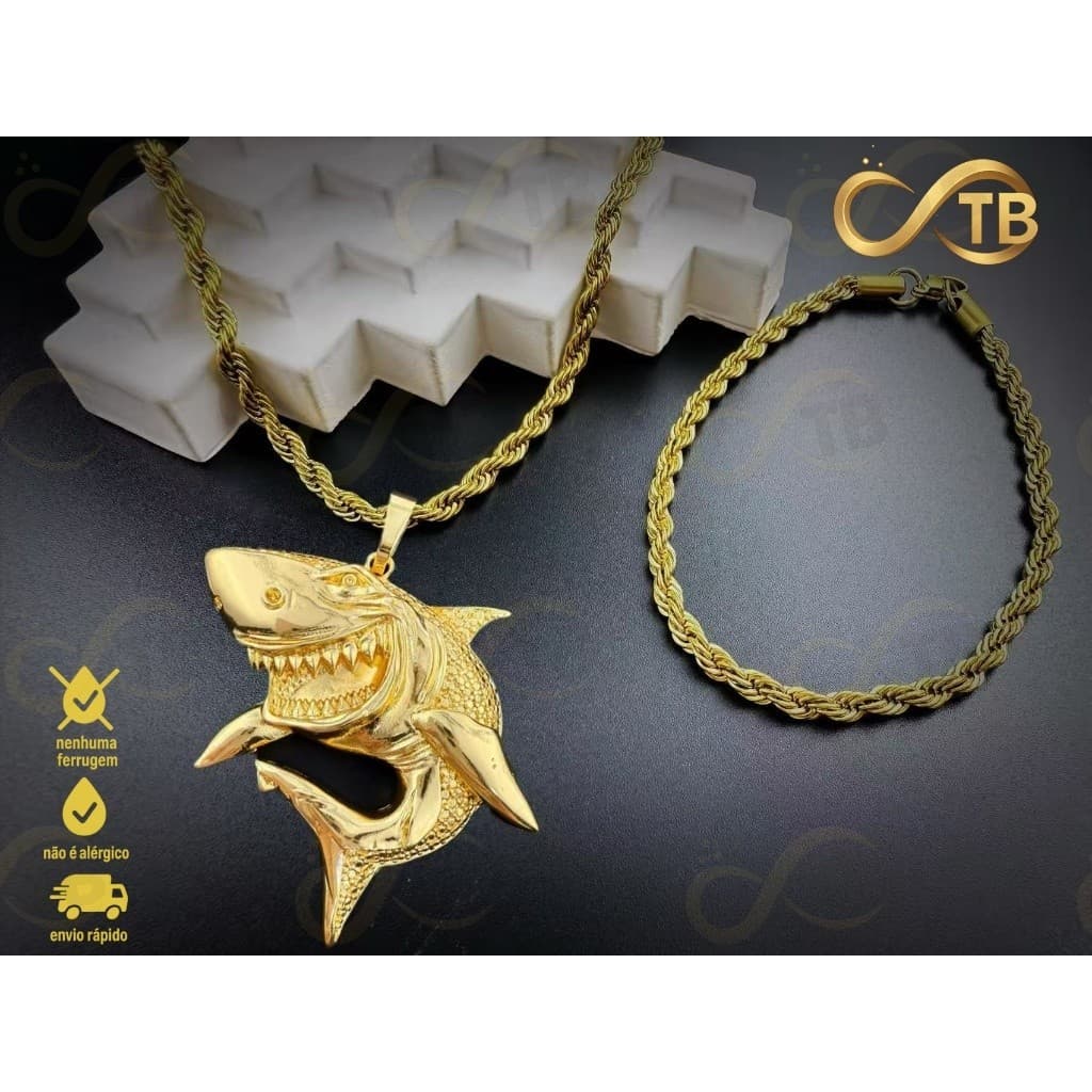 TB Brinquedos conjunto Cordão Corrente Moeda Antiga Masculino Pingente Pulseira Ouro 18k.Folheado