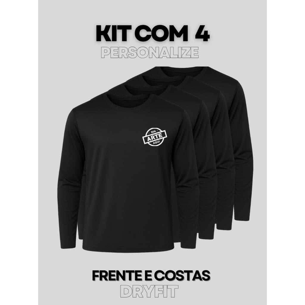 Kit 4 Camiseta Manga Longa Dry Fit Personalizada Empresa Uniforme Evento Corrida Seu Logo Sua Arte 3