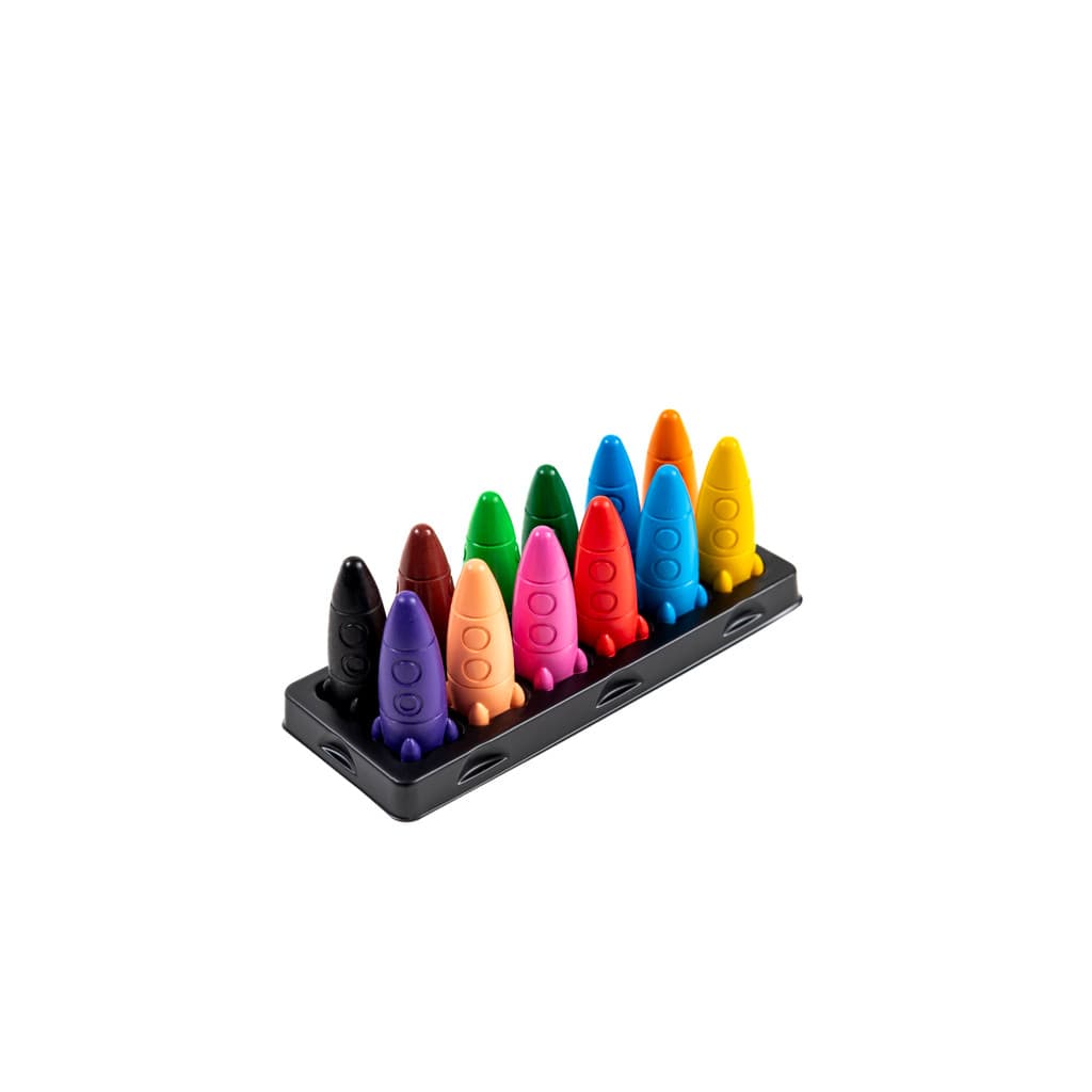 Mini Giz de Cera Foguete FOFY - Kit 12 Cores Vivas. Formato Ergonômico e Divertido para Crianças.